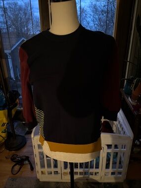 Modcloth Navy, Burgundy & Mustard Colorblock Scoop Neck Sweater